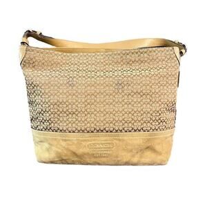 Coach Signature C's Camel Suede Jacquard Large Tote Bag Tan Women's Handbag